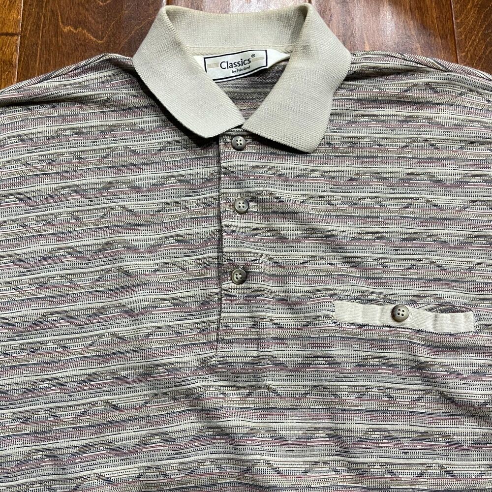 Classics By Palmland Vintage 90s Geometric Tan Brown Polo Men's Size Medium - Picture 2 of 8
